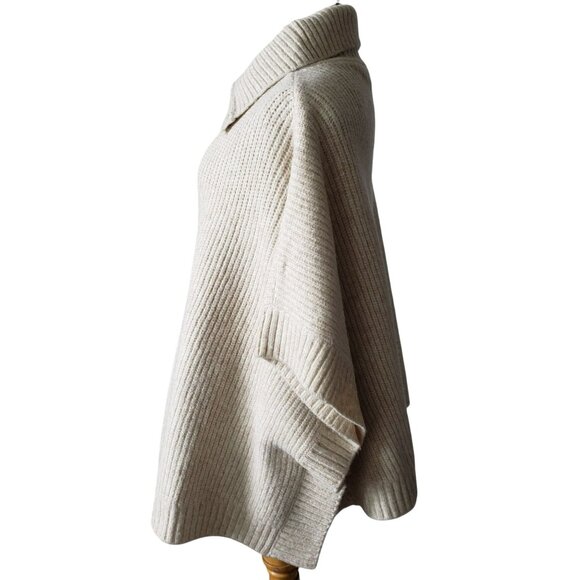 LOFT Button Turtleneck Poncho Cream Oatmeal M/L Knit Sweater Coastal Nautical - Picture 7 of 14